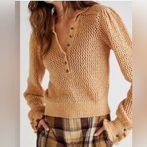 We The Free Snowdrift open knit Size small camel button up pullover